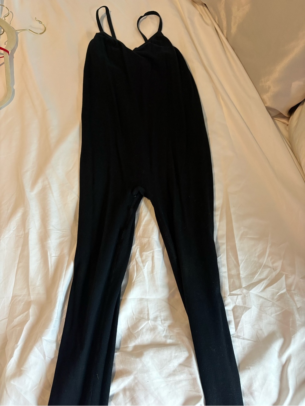 Hatch Black Ribbed Spaghetti-Strap Jumpsuit